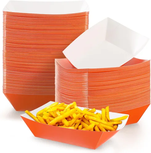 Miniatura 8 de Yinkin 100 piezas de bandejas de papel para comida en forma de barco, bandejas desechables de 2 libras para nachos, bandejas de papel kraft