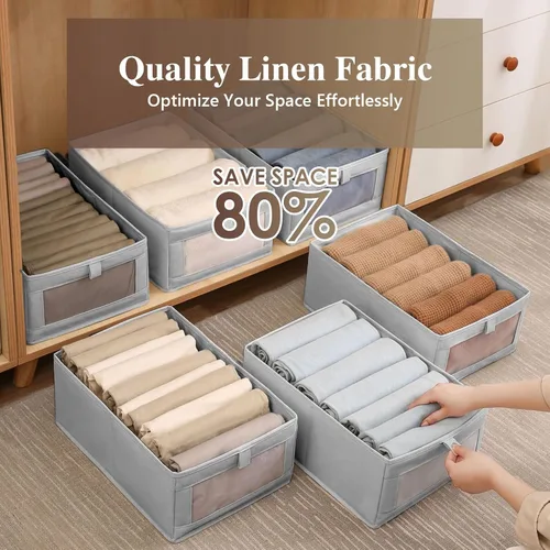 Miniatura 6 de Organizadores y almacenamiento de ropa de lino, paquete de 2 contenedores de almacenamiento de ropa de lino con ventana de malla, organizador