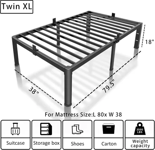 Miniatura 3 de ROIL Marco de cama Twin XL de 18 pulgadas con esquinas redondeadas y agujero para cabecero, retenedores de colchón, listones de acero resistente