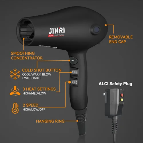 Miniatura 4 de JINRI - Secador de pelo 1875W Difusor para salón y uso personal, potente, secado rápido con difusor, peine y boquilla para mujeres y hombres
