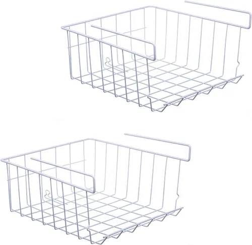 Cesta de almacenamiento debajo del estante, paquete de 2 cestas de almacenamiento de alambre de metal para colgar debajo del estante, organizador