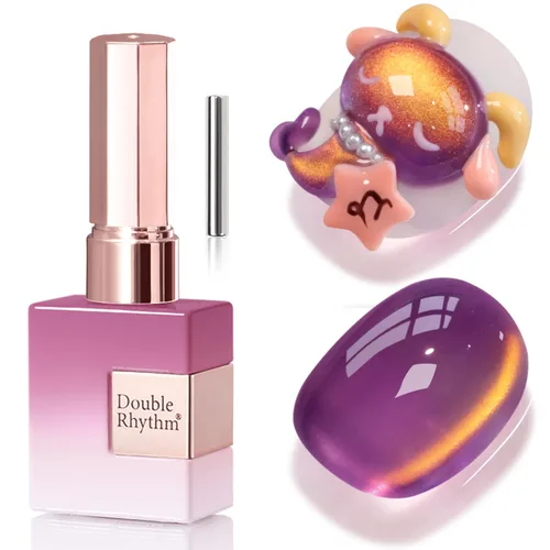 Miniatura 34 de Double Rhythm Esmalte de gel Jelly Glass de ojo de gato con imán, 0.5 onzas líquidas, brillo holográfico, brillante, translúcido