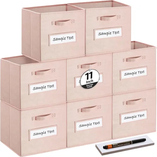 Miniatura 7 de Cubos de almacenamiento de tela (juego de 8) cubos de almacenamiento de 11 pulgadas, cubos de almacenamiento con 8 etiquetas, tarjetas de ventana