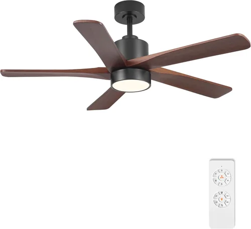 Miniatura 19 de WINGBO - Ventilador de techo DC de 64 pulgadas con luces y control remoto, 5 aspas reversibles de madera tallada, motor DC silencioso de 6 Grafito