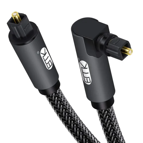 Miniatura 10 de EMK Cable óptico Toslink de 90 grados con enchufe giratorio de 360 grados, cable de fibra óptica S/PDIF Toslink macho a macho para cine en casa