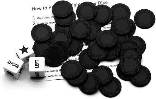 Miniatura 3 de Bilywey - Juego de dados izquierda-derecha-centro con 3 dados + 36 fichas negras (negro)