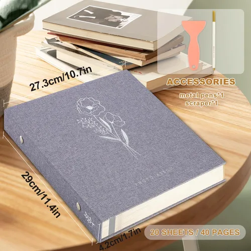Miniatura 2 de Lanpn - Álbum de fotos autoadhesivo de lino, 40 páginas, álbum de fotos para manualidades, páginas adhesivas magnéticas, contiene fotos de 4 x 6, 7