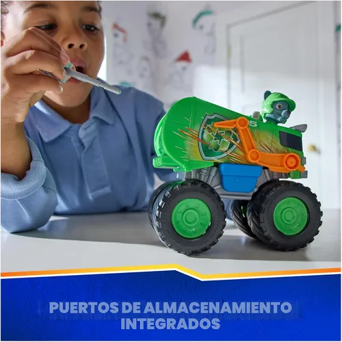 Miniatura 5 de PAW Patrol: Camión de reciclaje de Rescue Wheels de Rocky, camión de juguete con lanzador de proyectiles y figura de acción coleccionable, juguetes