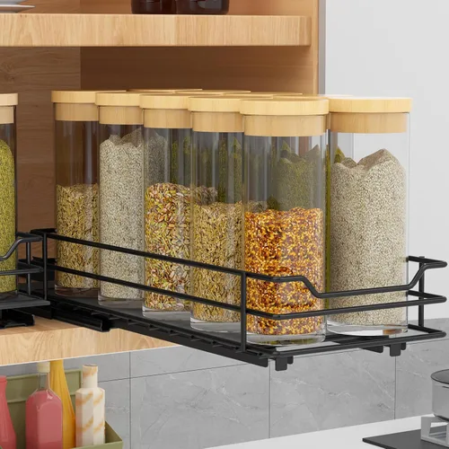 BOIVSHI Organizador de especias extraíble para gabinete, organizador de especias deslizante resistente para armarios de cocina y despensa, se adapta