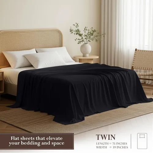 Miniatura 2 de Utopia Bedding Sábana Plana - 1 Paquete (Individual, Negro) - Tela de Microfibra Cepillada Suave - Sábana Superior Resistente al Encogimiento