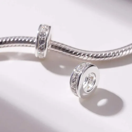 Miniatura 2 de 925 plata esterlina espaciador encanto grano con CZ transparente para pulseras Pandora Charms