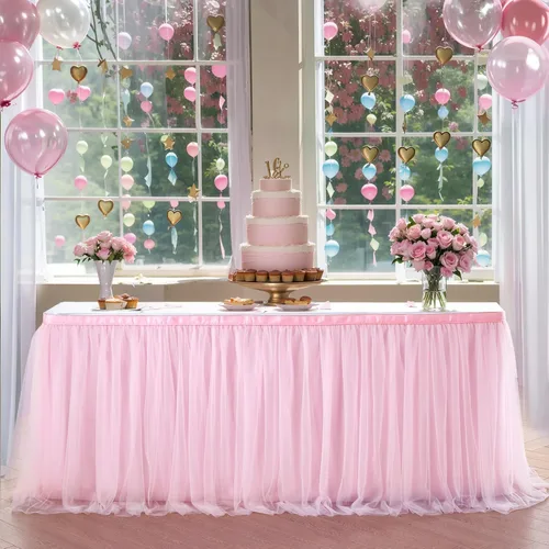 Miniatura 19 de Suppromo - Falda de mesa con tutú de calidad superior, con 3 capas de malla, plisada, de tul, para fiestas, bodas, baby shower, fiestas de Rosa