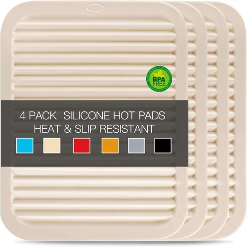 Miniatura 14 de Salvamanteles de silicona para platos calientes, soportes multiusos para ollas, 4 unidades, 2 tamaños de 7 pulgadas y 9 pulgadas, resistentes al 03