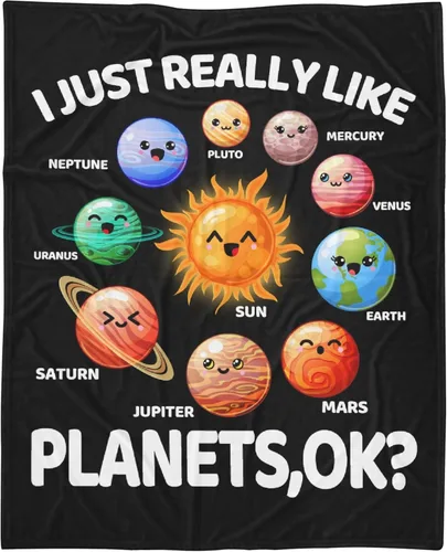 Manta de planetas, regalo espacial para niños y niñas, amantes de 40 x 50 pulgadas, manta de franela suave con patrón de planetas y sol, manta