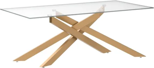 Miniatura 5 de Mesa de café dorada para sala de estar, mesa de café moderna de vidrio con tapa de vidrio templado de 47" y patas metálicas tubulares para espacios