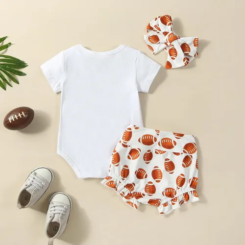 Miniatura 3 de BULINGNA Conjunto de 3 piezas de ropa de verano de manga corta para bebé niña de fútbol americano