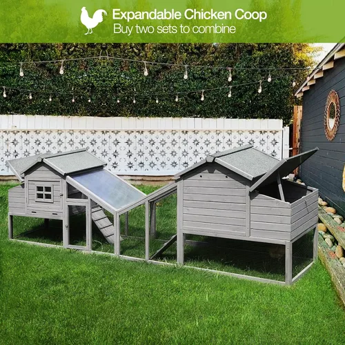 Miniatura 5 de GUTINNEEN Gallinero móvil al aire libre gallinero gallinero con ruedas caja de anidación, jaula de aves de corral casa de pato con carrera Gris