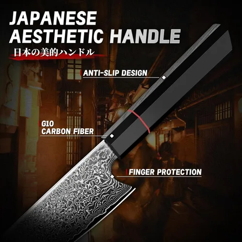 Miniatura 4 de TIVOLI Juego de cuchillos de Damasco de 3 piezas, cuchillo de cocina japonés VG10, juego de cuchillos de chef ultra afilados con mango octogonal