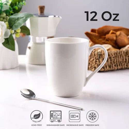 Miniatura 2 de AmorArc Juego de 12 tazas de café de color blanco hueso de 12 onzas, tazas de café de cerámica con mango grande para hombre, mujer, juego de tazas