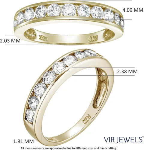Miniatura 4 de VIR JEWELS Anillo de boda de diamante blanco de 1 cttw a 2 quilates para mujer, juego de canales de oro de 14 quilates, tamaño 4.5-10