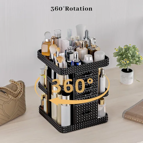 Miniatura 4 de Organizador de maquillaje giratorio de 360 grados para tocador, organizador grande para el cuidado de la piel con 6 cajones, organizador