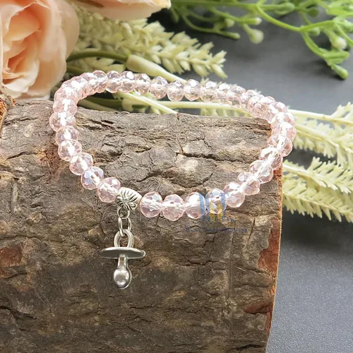 Miniatura 4 de WE Baby Shower Girl - Pulsera elástica de cristal rosa con dije para chupete (12 piezas)