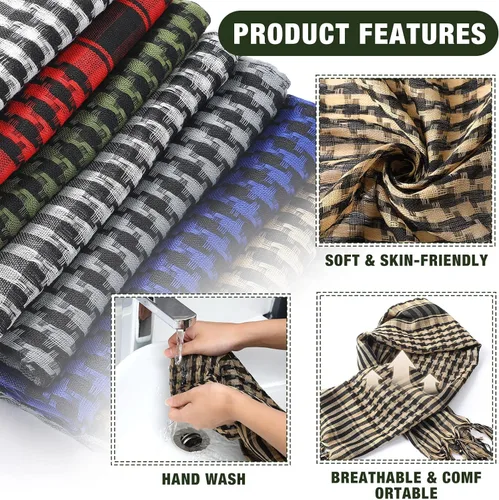 Miniatura 4 de 8 unidades de bufanda táctica Shemagh militar del desierto para la cabeza árabe para hombres y mujeres, envoltura árabe keffiyeh con borlas
