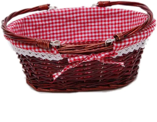 Miniatura 7 de OYPEIP Cesta de mimbre ovalada con asas dobles abatibles y forro extraíble, para regalos o picnic