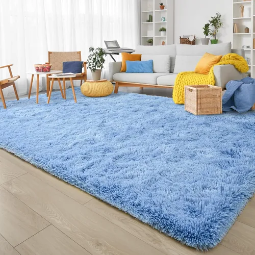 Miniatura 4 de Keeko - Alfombras esponjosas azules de pelo largo para dormitorio, habitación de niños, 6x9, lindas alfombras de pelo largo para bebé, alfombra Azul