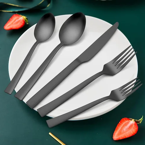 Miniatura 5 de HaWare Juego de 40 cubiertos cuadrados de acero inoxidable para 8, modernos utensilios de cocina para el hogar, acabado mate, aptos para lavavajillas