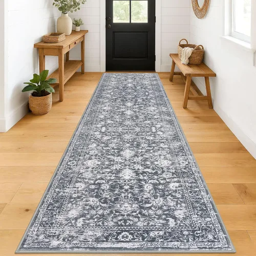 Miniatura 48 de KILOCOCO Alfombra lavable de 2 x 3 para entrada, estampado floral vintage, suave, antideslizante, azul, alfombras de cocina, tapete