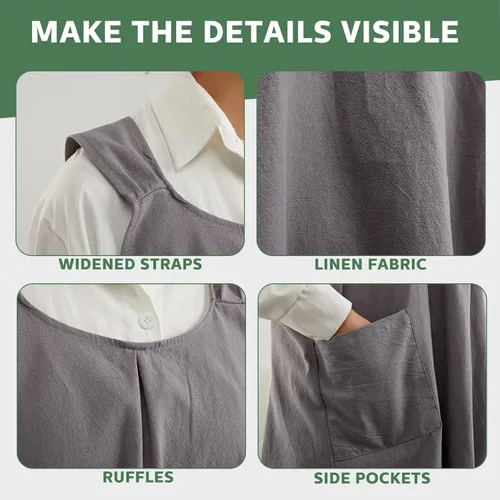 Miniatura 4 de JaGely Paquete de 2 delantales de cocina de lino japonés con espalda cruzada para mujeres y hombres con 2 bolsillos, lindo vestido de jardinería