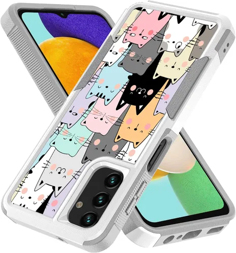 Miniatura 6 de Funda para Samsung Galaxy A13 5G, lindo y divertido patrón de gatos, absorción de golpes, policarbonato duro e interior de silicona híbrida de doble