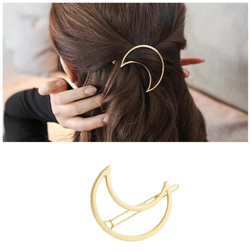 Pasador de metal bohemio con media luna para el cabello, clip lateral minimalista dorado hueco de media luna, accesorios decorativos para el cabello