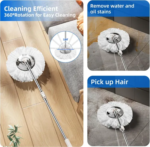 Miniatura 5 de Trapeador giratorio y cubo con escurridor para el hogar, trapeador de 360° y cubo con agua limpia y sucia separada, mopa de polvo húmedo para Plata