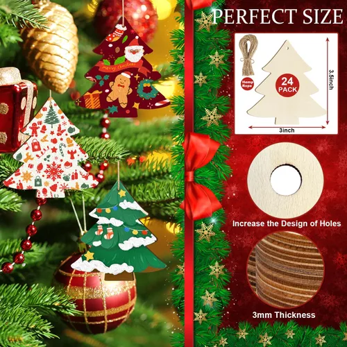 Miniatura 7 de Adornos de madera para árbol de Navidad para pintar, decoración de Navidad y Acción de Gracias, recortes sin terminar, 24 piezas de 3.5 x 3