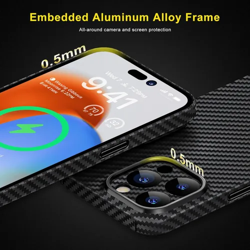 Miniatura 3 de memumi Funda delgada de fibra de aramida real para iPhone 15 Pro, resistente y duradera de 0.020 in, ajuste delgado para iPhone 15 Pro, funda de 15