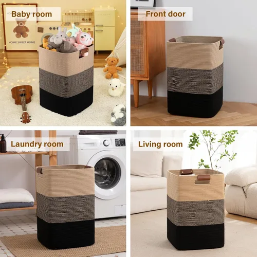 Miniatura 6 de Cesta de Ropa Sucia 96L Extra Grande Cesta de Lavandería, Cesta Tejida para Mantas, Cesta de Almacenamiento Tejida de Algodón con Asas para Sala