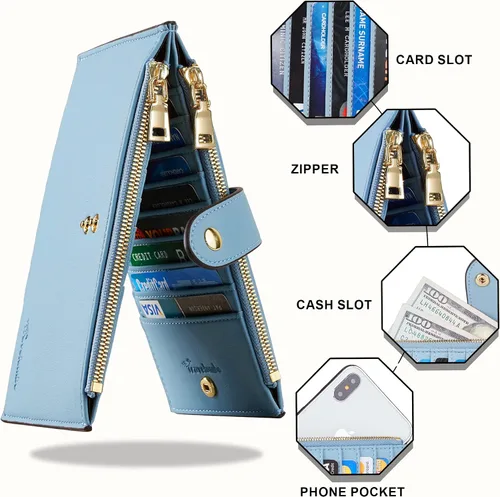 Miniatura 7 de Travelambo Billetera plegable con bloqueo RFID para mujer, con bolsillo con cremallera