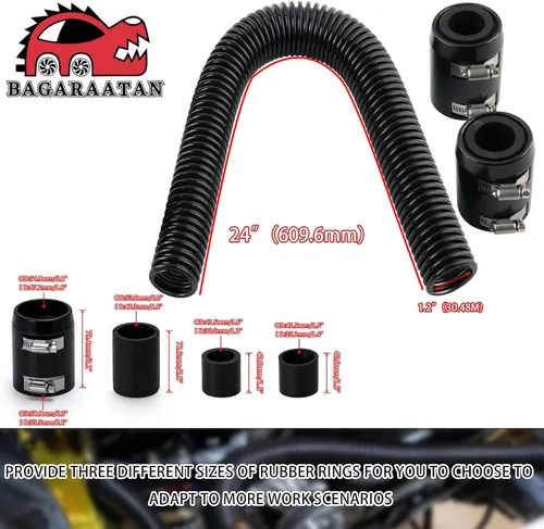 Miniatura 3 de Manguera de radiador flexible universal de 24 pulgadas, adaptador universal de mangueras de agua de acero inoxidable, kit de manguera de radiador