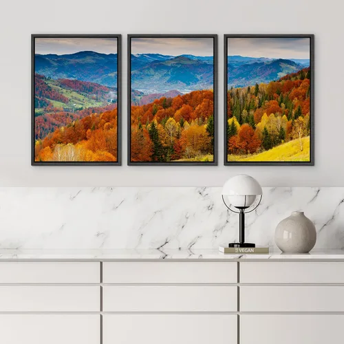 Miniatura 4 de wall26 Lienzo enmarcado para pared, juego de arte rojo, verde y amarillo, bosque de montaña otoñal, naturaleza, desierto, fotografía, realismo