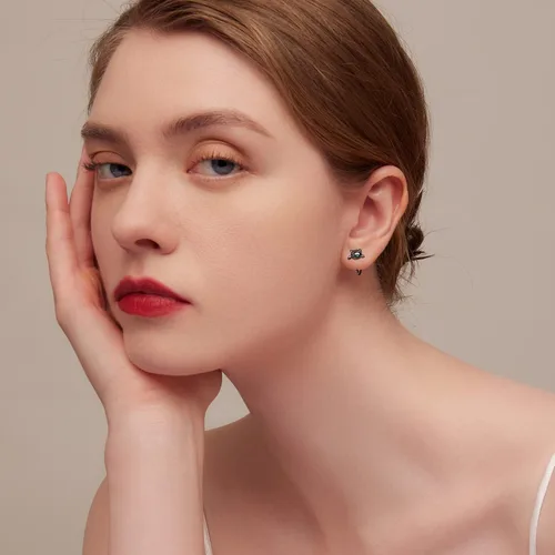 Miniatura 3 de BISAER Aretes de aro de plata de ley 925 con diseño de gato, perro, panda, animales, para mujer, regalos de joyería