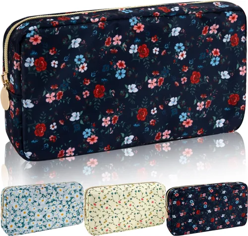 Miniatura 24 de Iqimott Bolsa Grande de Maquillaje de Nylon para Viaje, Bolsa de Cosméticos Preppy Grande Organizadora de Maquillaje de Nylon Bolsa de Artículos