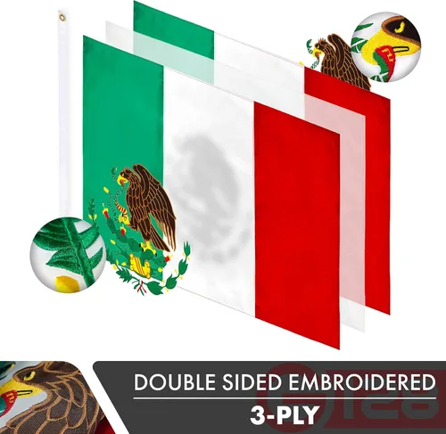 Miniatura 2 de G128 Bandera de México, 4 x 6 pies, serie doble ToughWeave bordado de poliéster 210D de doble cara, bandera de país, diseño bordado