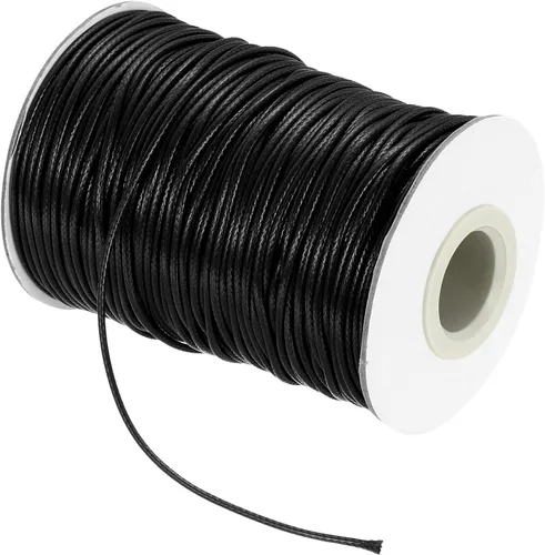 Miniatura 82 de MECCANIXITY Cordón encerado de poliéster encerado de 0.020 in, cuerda de cera de 175 yardas para hacer pulseras, collares, cuentas, joyería y Negro
