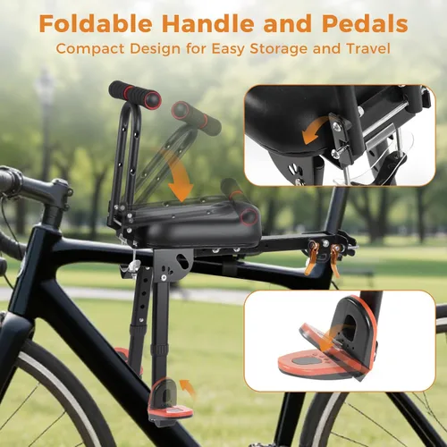 Miniatura 4 de Asiento de bicicleta plegable para niños, asiento de bicicleta de montaje frontal para niños en bicicleta de adultos, asiento portátil de bicicleta