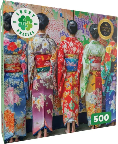 Miniatura 2 de Lucky Puzzles - Mosaico de kimono colorido, rompecabezas artístico de 500 piezas para adultos y niños, colores vibrantes, arte cultural, calidad
