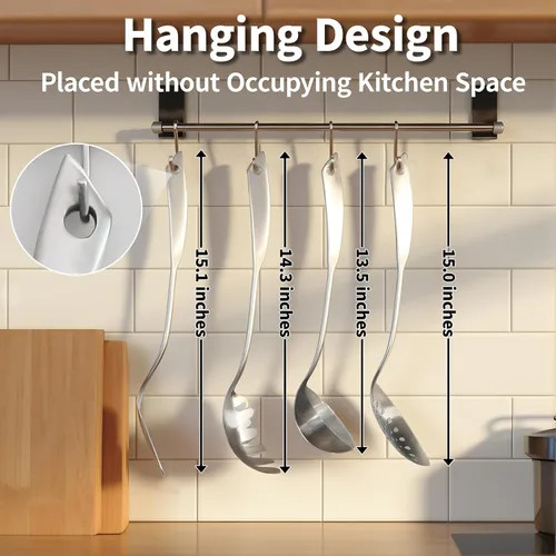 Miniatura 3 de Newness - Juego de 4 utensilios de cocina de acero inoxidable 304, accesorios de cocina de metal, incluye cucharón de sopa, cuchara espumadera