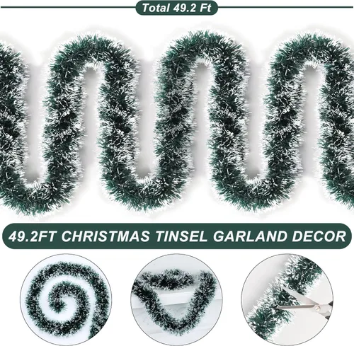 Miniatura 2 de Guirnalda de oropel verde de 50 pies para árbol de Navidad, decoraciones brillantes metálicas colgantes para decoración de árbol de Navidad