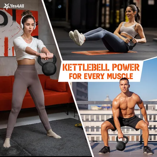 Miniatura 7 de Yes4All Pesa rusa de hierro fundido, pesas rusas para entrenamiento de fuerza 5-80 libras (5, 10, 15, 20, 25, 30, 35, 40, 45, 50, 60, 70, 80 libras)